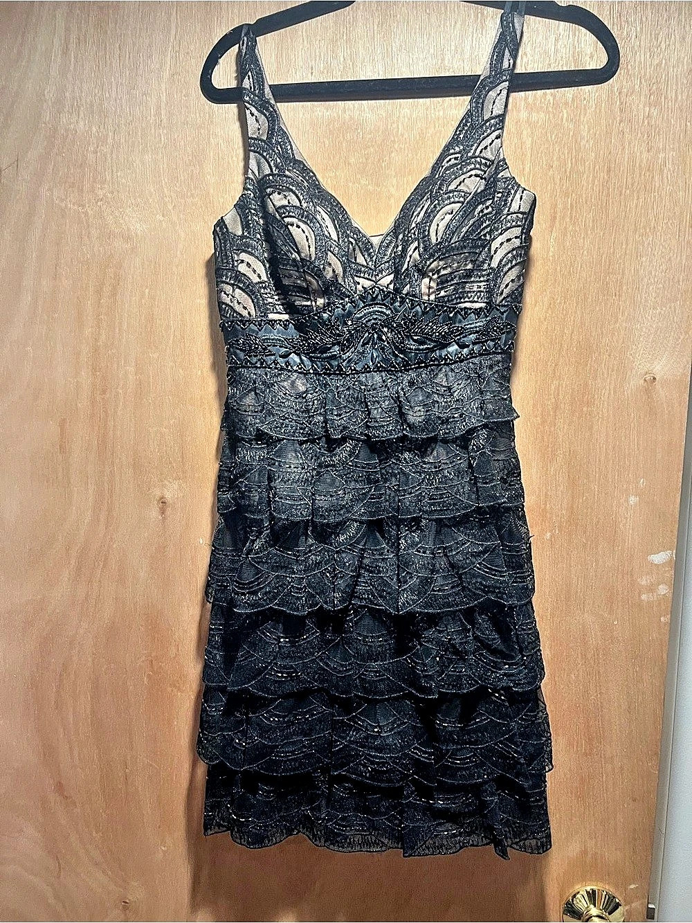 Sue Wong Nocturne Beaded Tiered Cocktail Dress Black Size 6